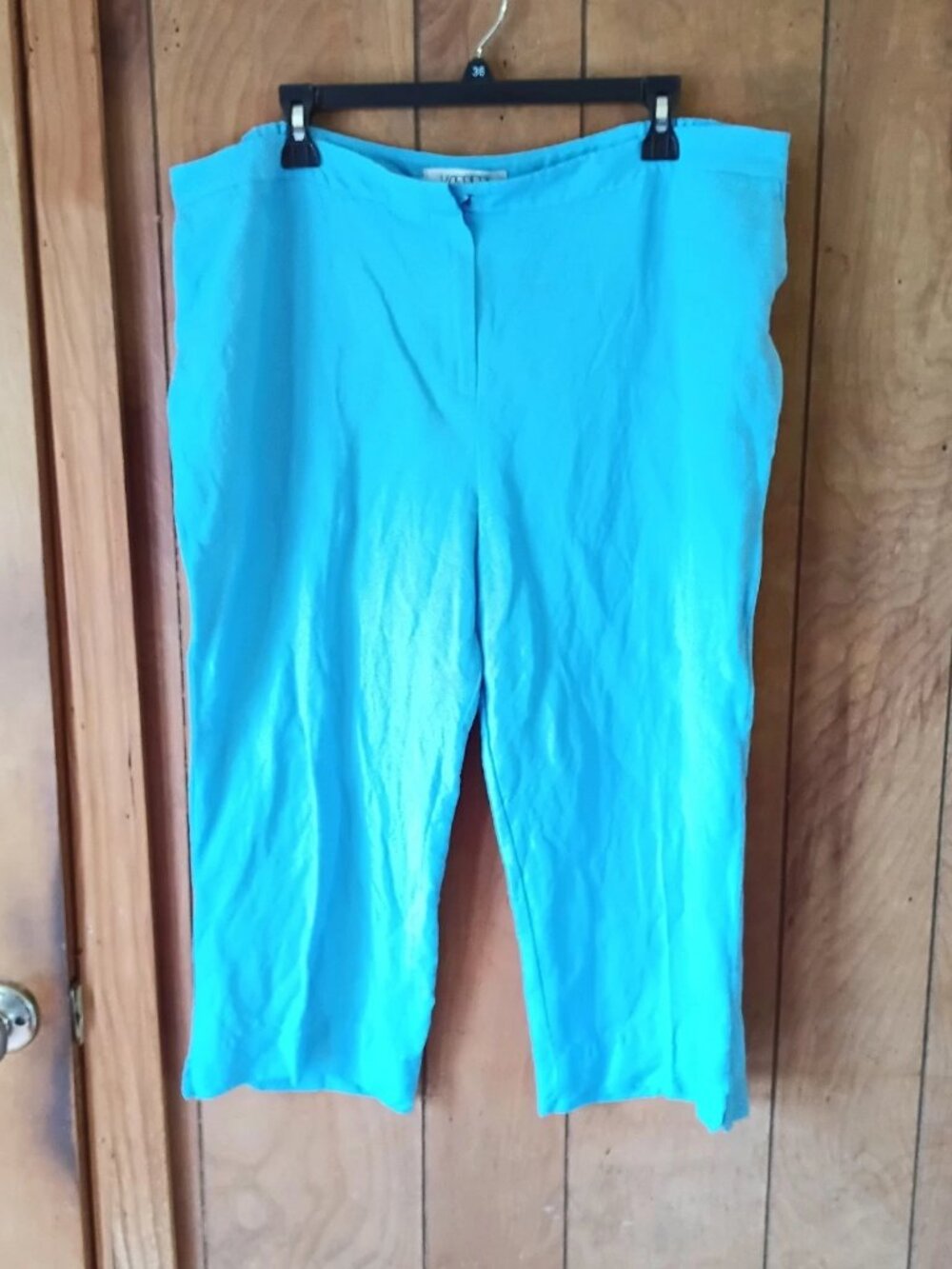 Kasper Women's Linen Viscose Crop Capri Pants Size 18 Blue Front Zip Stretch